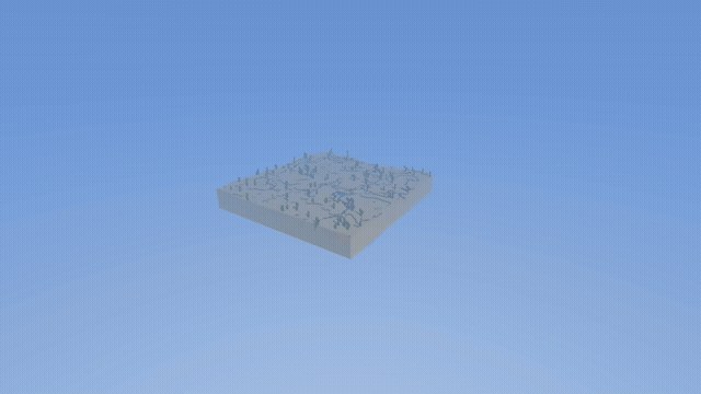 A procedural voxel world (sand, cactus, carved rivers) orbiting — rendered by llimphi-3d